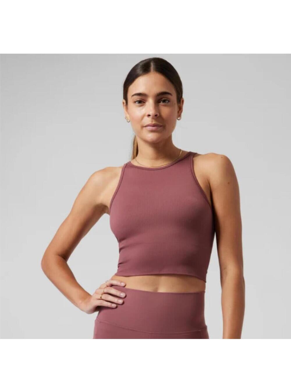 Athleta Aurora High Neck Ribbed Crop Tank Sunset Glow Mauve Red XS